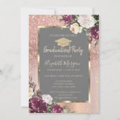 金ゴールドダイヤモンドブルゴーニュ花卒業 招待状 (正面)