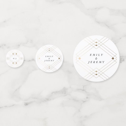 金ゴールドダイヤモンドホワイト幾何学模様デコ結婚ギャツビー コンフェッティ (正面)