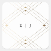 金ゴールドダイヤモンドホワイト幾何学模様デコ結婚ギャツビー スクエアシール (正面)