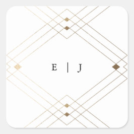金ゴールドダイヤモンドホワイト幾何学模様デコ結婚ギャツビー スクエアシール