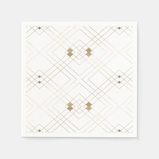金ゴールドダイヤモンドホワイト幾何学模様デコ結婚ギャツビー スタンダードカクテルナプキン (正面)