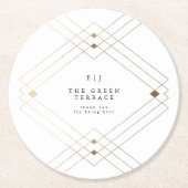 金ゴールドダイヤモンドホワイト幾何学模様デコ結婚ギャツビー ラウンドペーパーコースター (正面)