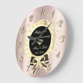 金ゴールドダイヤモンドボウ紙吹雪バラ金ゴールド記念日 ラージ壁時計 (傾斜)