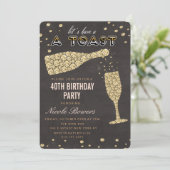 金ゴールドダイヤモンドワイングラス誕生日招待状 招待状 (スタンド正面)