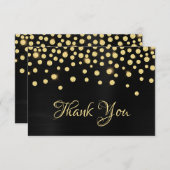 金ゴールドダイヤモンド紙吹雪ブラックサテングラデーションフォイル サンキューカード (正面/裏面)