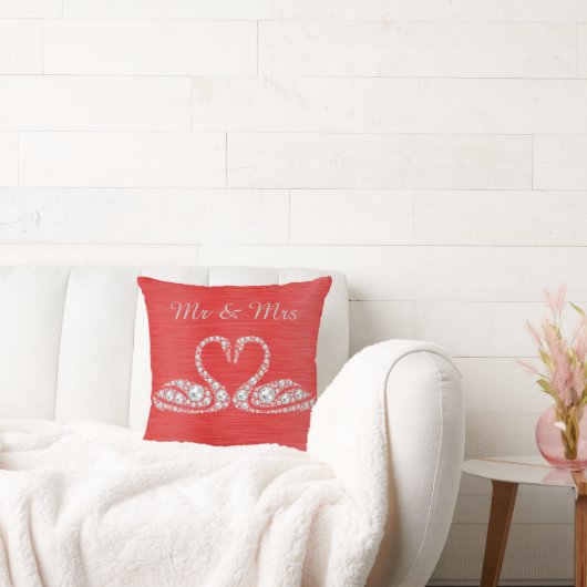 金ゴールドダイヤモンド結婚スワンクッション赤 クッション (ソファ)