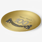 金ゴールドダイヤモンド100th誕生日パーティー ペーパープレート (アングル)