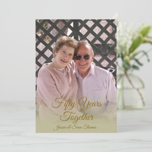 金ゴールドダイヤモンド50結婚周年記念写真 招待状 (スタンド正面)