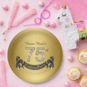 金ゴールドダイヤモンド75th誕生日パーティー ペーパープレート (パーティー)