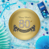 金ゴールドダイヤモンド80th誕生日パーティー ペーパープレート (パーティー)