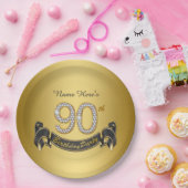金ゴールドダイヤモンド90th誕生日パーティー ペーパープレート (パーティー)