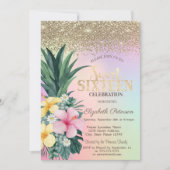 金ゴールドダイヤモンド、パイナップルホログラフィックスウィート16 招待状 (正面)