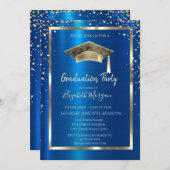 金ゴールドダイヤモンド、フレーム、卒業キャップ王室のブルー 招待状 (正面/裏面)