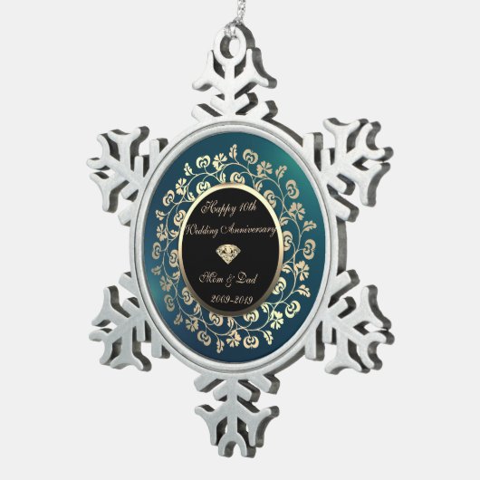 金ゴールドダイヤモンド、フローラグリーン結婚10周年 スノーフレークピューターオーナメント (右)