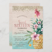 金ゴールドダイヤモンド、フローラパイナップルビーチスウィート16 招待状 (正面/裏面)
