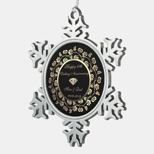 金ゴールドダイヤモンド、フローラ結婚10周年記念 スノーフレークピューターオーナメント (右)