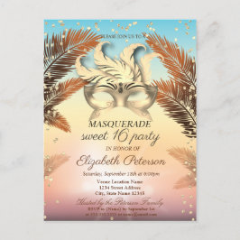 金ゴールドダイヤモンド、マスク、パームズスウィート16 インビテーションポストカード