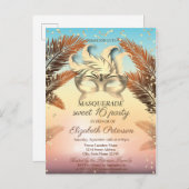 金ゴールドダイヤモンド、マスク、パームズスウィート16 インビテーションポストカード (正面/裏面)