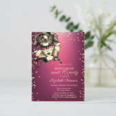 金ゴールドダイヤモンド、ヴェネツィアマスク、パープルスウィート16 インビテーションポストカード (スタンド正面)