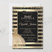 金ゴールドダイヤモンド、金ゴールドドレスストライプのブライダルシャワー 招待状 (正面)