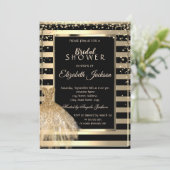 金ゴールドダイヤモンド、金ゴールドドレスストライプのブライダルシャワー 招待状 (スタンド正面)