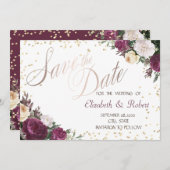 金ゴールドダイヤモンドBurgundyフローラ保存日 セーブザデート (正面/裏面)