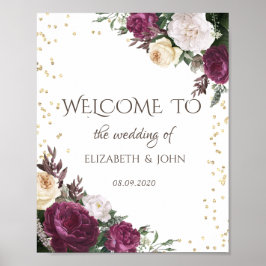 金ゴールドダイヤモンドBurgundyフローラ保存日 ポスター