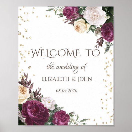 金ゴールドダイヤモンドBurgundyフローラ保存日 ポスター (正面)