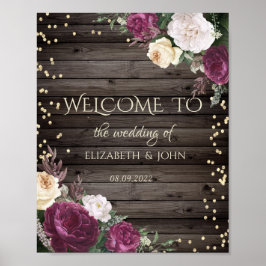 金ゴールドダイヤモンドBurgundy Flowers Wood Save The Date ポスター