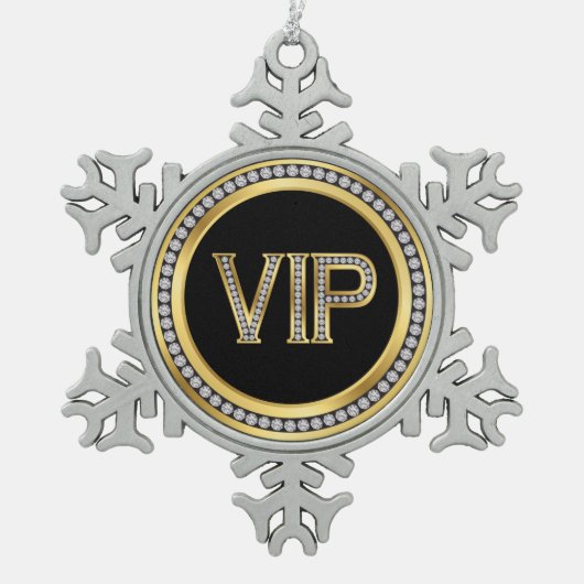 金ゴールドダイヤモンドVIPクリスマス スノーフレークピューターオーナメント (正面)