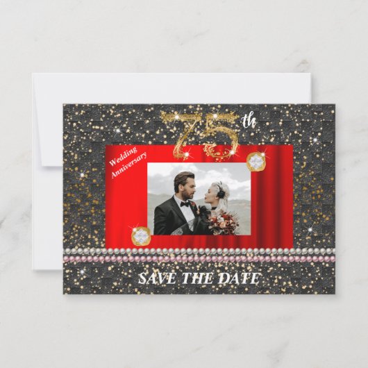 金ゴールドダイヤ結婚モンド75周年黒織 招待状 (正面)