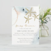 金ゴールドダスキーブルービーチイスタフィッシュベビーシャワー 招待状 (スタンド正面)