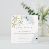 金ゴールドダスクブルービーチイヒトデ赤ちゃんシャワー招待状 サンキューカード (スタンド正面)
