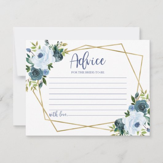 金ゴールドダスティブルーフローラブライダルシャワーアドバイスカード 招待状 (正面)
