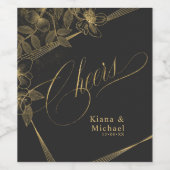 金ゴールドダストと結婚アウトラインの応援Blk/Gld ID835 ワインラベル (シングルラベル)