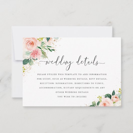 金ゴールドダストピーチ赤面フローラ結婚ズ詳細カード 出欠カード (正面)