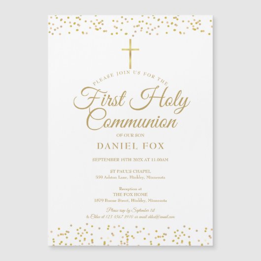 金ゴールドダストファースト聖餐式 マグネット招待状 (正面)