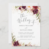 金ゴールドダストブルゴーニュフローラ秋の結婚式 招待状 (正面)