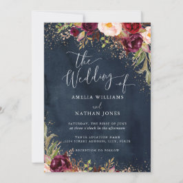 金ゴールドダストブルゴーニュ海軍フローラ水の色結婚の 招待状