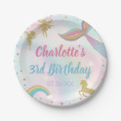 金ゴールドダストマジカルユニコーンフェアリー人魚誕生日 ペーパープレート (正面)