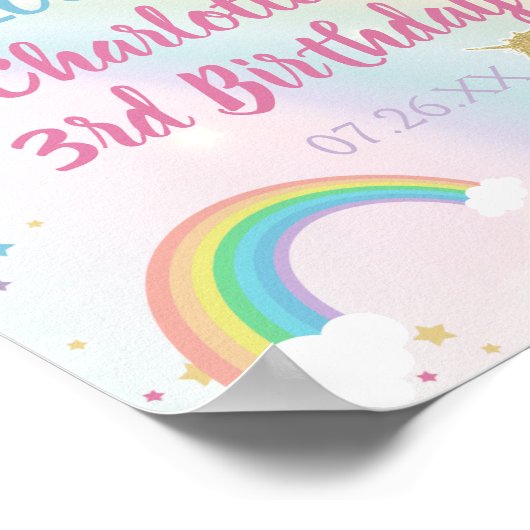 金ゴールドダストマジカルユニコーンフェアリー人魚誕生日 ポスター (角)