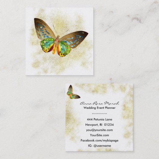 **金ゴールドダストマジカル金ゴールド金箔バタフライ スクエア名刺 (正面/裏面)