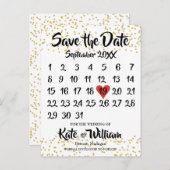 金ゴールドダストラブハートカレンダー日付の保存 案内ポストカード (正面/裏面)