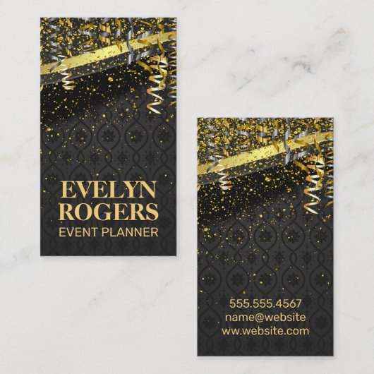金ゴールドダスト紙吹雪 |メタリック華美背景 名刺 (正面/裏面)