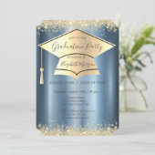 金ゴールドダスト、卒業キャップ、ブルー卒業 招待状 (スタンド正面)