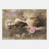 金ゴールドダスト、旧世界ヴィンテージ妖精ロマンチックなフローラ ラッピングペーパーシート (正面)