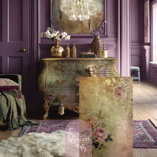 金ゴールドダスト、色あせたヴィンテージロマンチックなフローラ、およびパティナ 薄葉紙