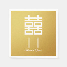 金ゴールドダブルハピネスウェディングパーティナプキンセット スタンダードカクテルナプキン