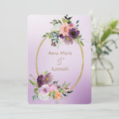 金ゴールドダブルフレームパープルバイオレット結婚フローラ 招待状 (スタンド正面)