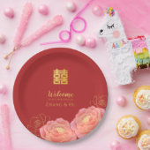 金ゴールドダブル中国のハピ結婚ネス ペーパープレート (パーティー)
